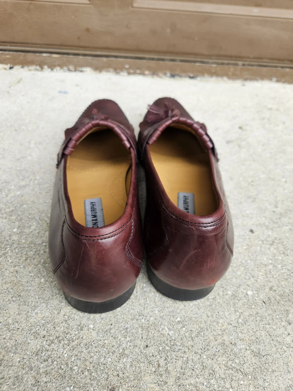 Johnston & Murphy Tassel Kiltie Loafers Cognac Italian Leather Mens 12 Burgundy